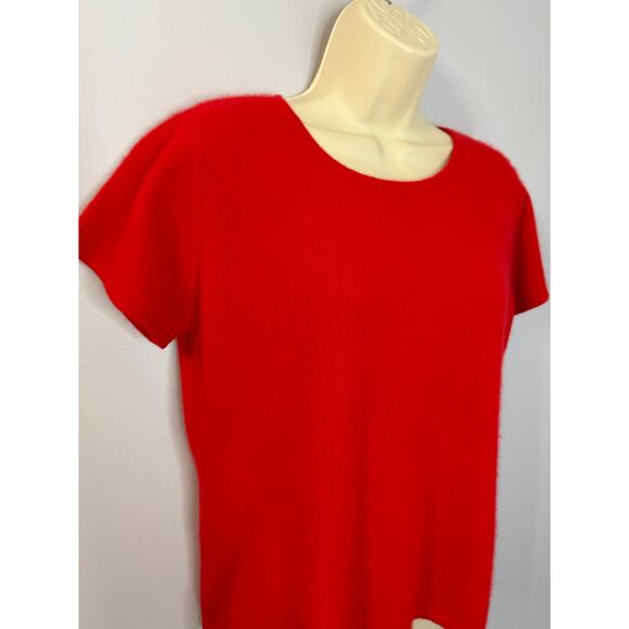 Vintage William Kasper Cashmere Sweater Short Sleeve Pullover Red Crewneck Sz M - Picture 8 of 9